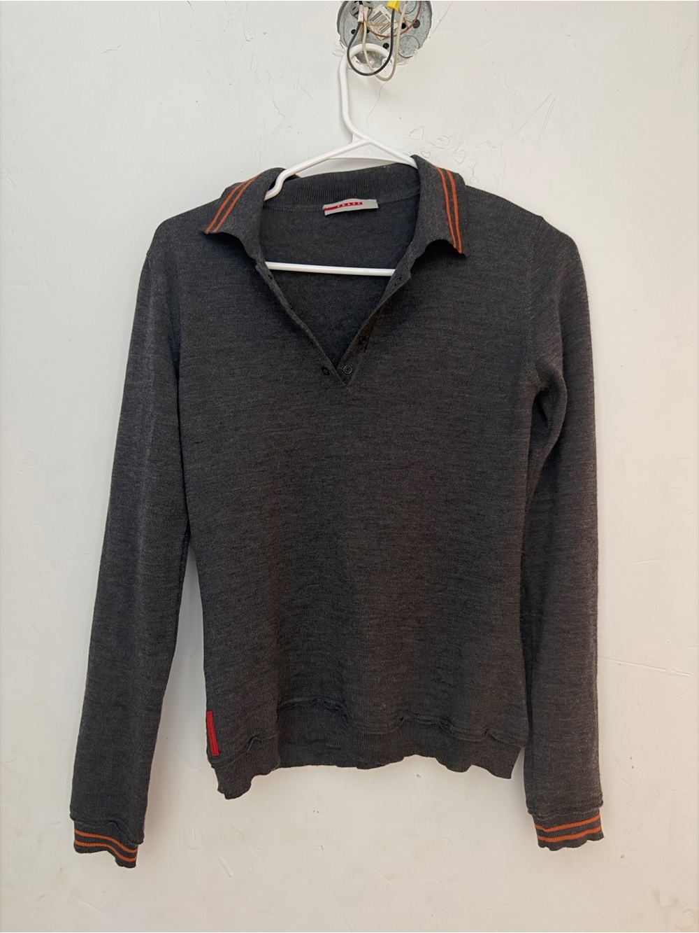Prada Knit Polo Sweater with Accent Stripes